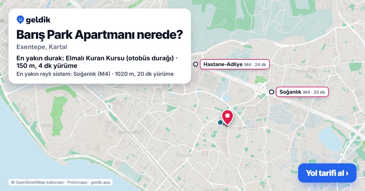 Barış Park Apartmanı nerede: haritada konumu ve en yakın duraklar, yürüme süreleriyle
