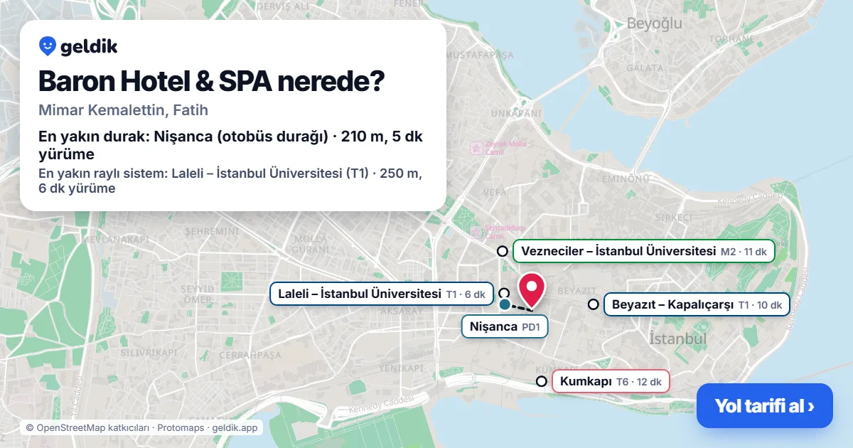 Baron Hotel & SPA nerede: haritada konumu ve en yakın duraklar, yürüme süreleriyle