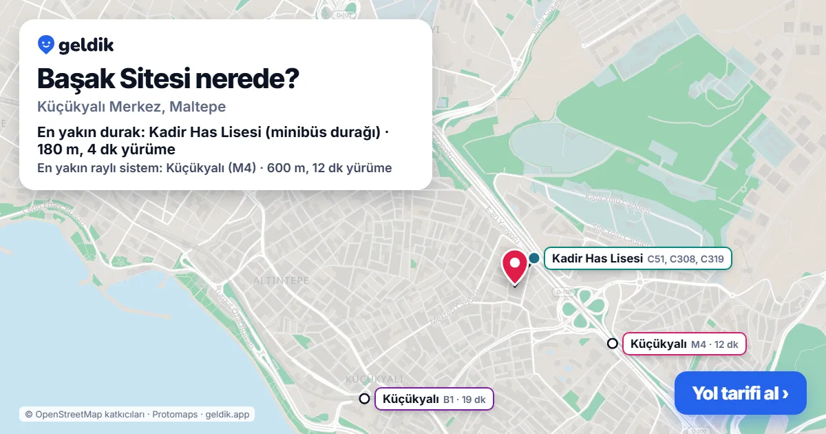 Başak Sitesi nerede: haritada konumu ve en yakın duraklar, yürüme süreleriyle