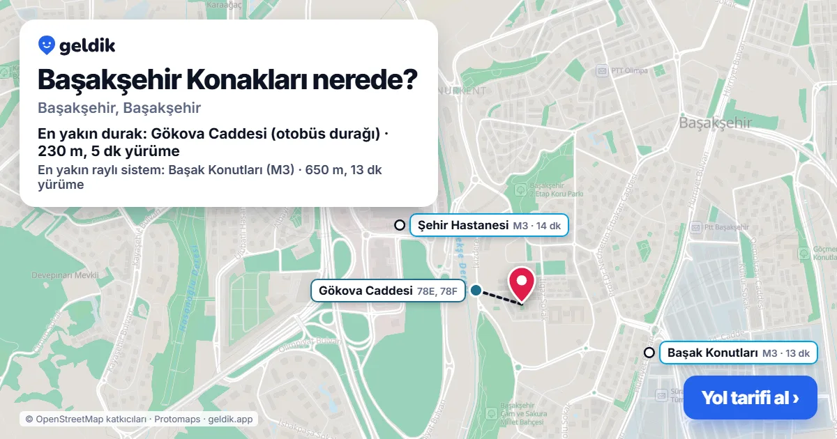Başakşehir Konakları nerede: haritada konumu ve en yakın duraklar, yürüme süreleriyle