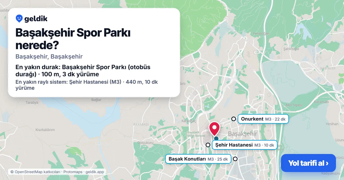 Where is Başakşehir Spor Parkı: map with its location and the nearest stops, with walking times