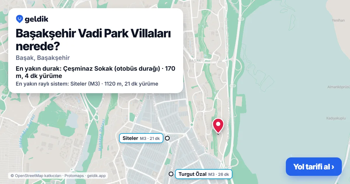 Where is Başakşehir Vadi Park Villaları: map with its location and the nearest stops, with walking times