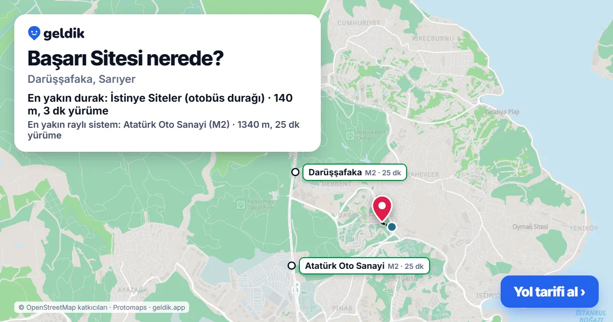 Başarı Sitesi nerede: haritada konumu ve en yakın duraklar, yürüme süreleriyle