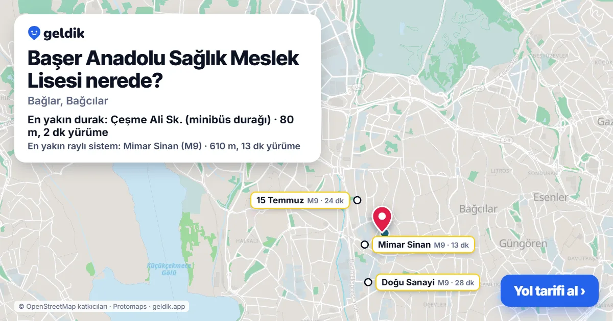 Where is Başer Anadolu Sağlık Meslek Lisesi: map with its location and the nearest stops, with walking times