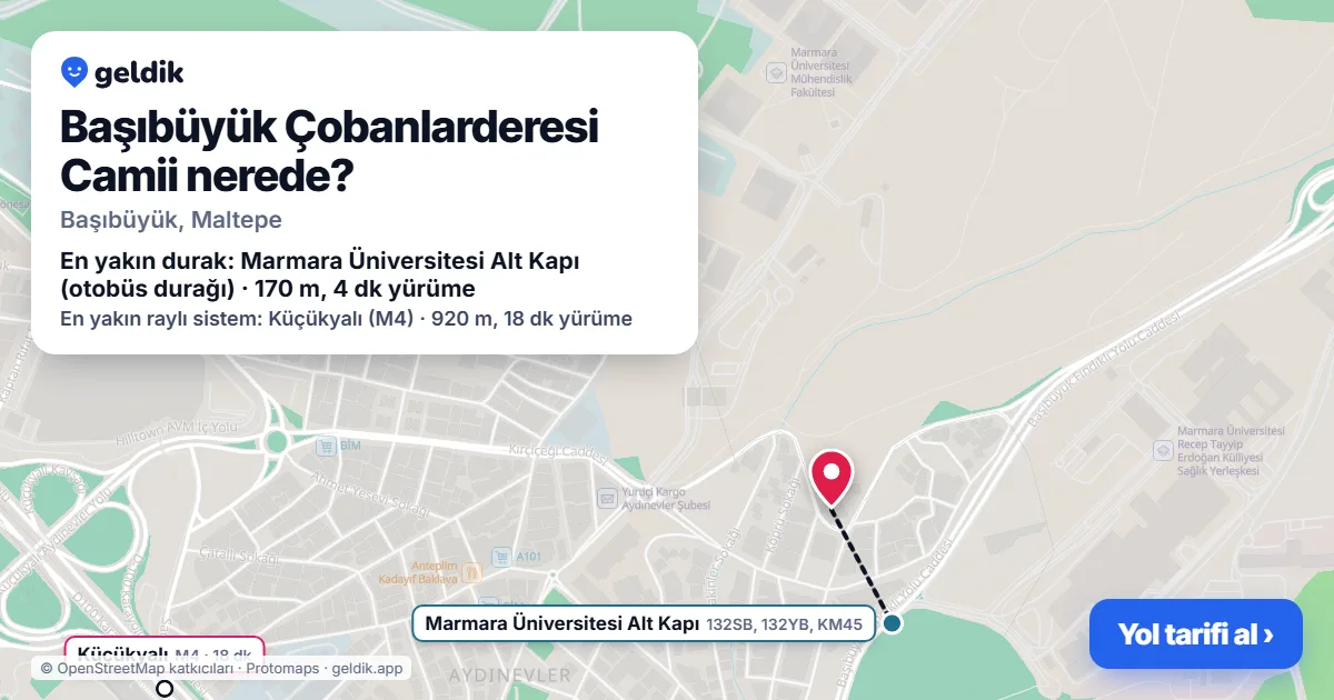 Başıbüyük Çobanlarderesi Camii nerede: haritada konumu ve en yakın duraklar, yürüme süreleriyle