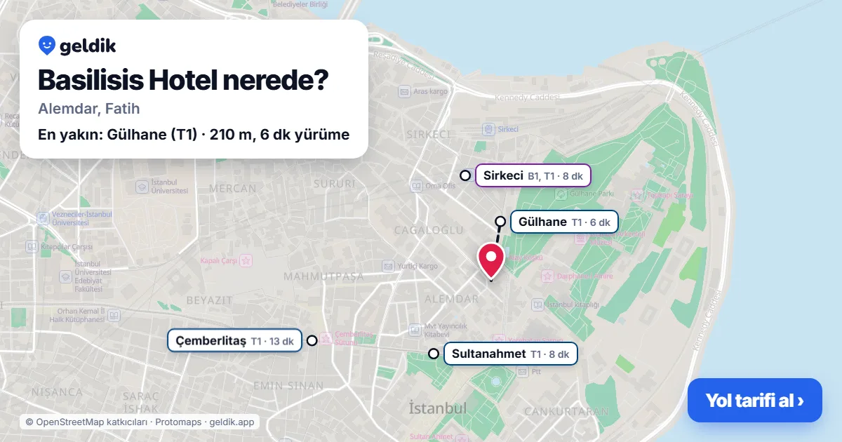 Basilisis Hotel nerede: haritada konumu ve en yakın duraklar, yürüme süreleriyle