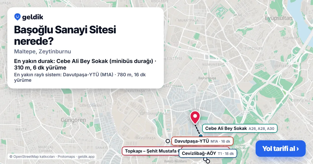 Başoğlu Sanayi Sitesi nerede: haritada konumu ve en yakın duraklar, yürüme süreleriyle