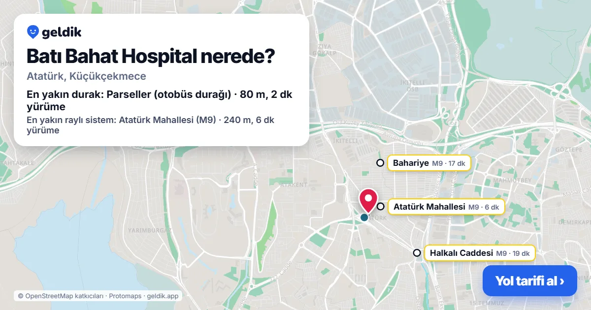 Batı Bahat Hospital nerede: haritada konumu ve en yakın duraklar, yürüme süreleriyle