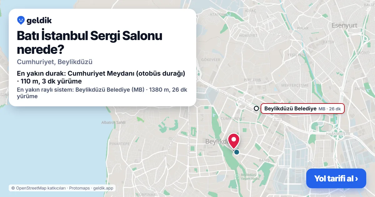 Where is Batı İstanbul Sergi Salonu: map with its location and the nearest stops, with walking times