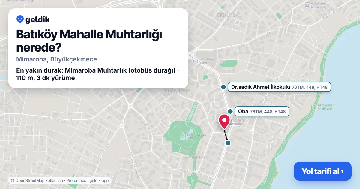 Where is Batıköy Mahalle Muhtarlığı: map with its location and the nearest stops, with walking times