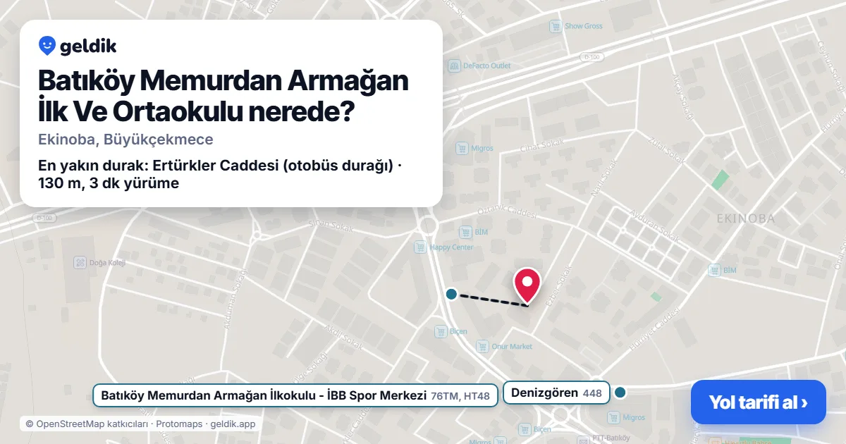 Where is Batıköy Memurdan Armağan İlk Ve Ortaokulu: map with its location and the nearest stops, with walking times