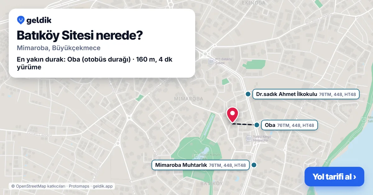 Batıköy Sitesi nerede: haritada konumu ve en yakın duraklar, yürüme süreleriyle