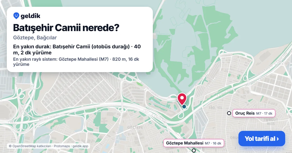 Where is Batışehir Camii: map with its location and the nearest stops, with walking times