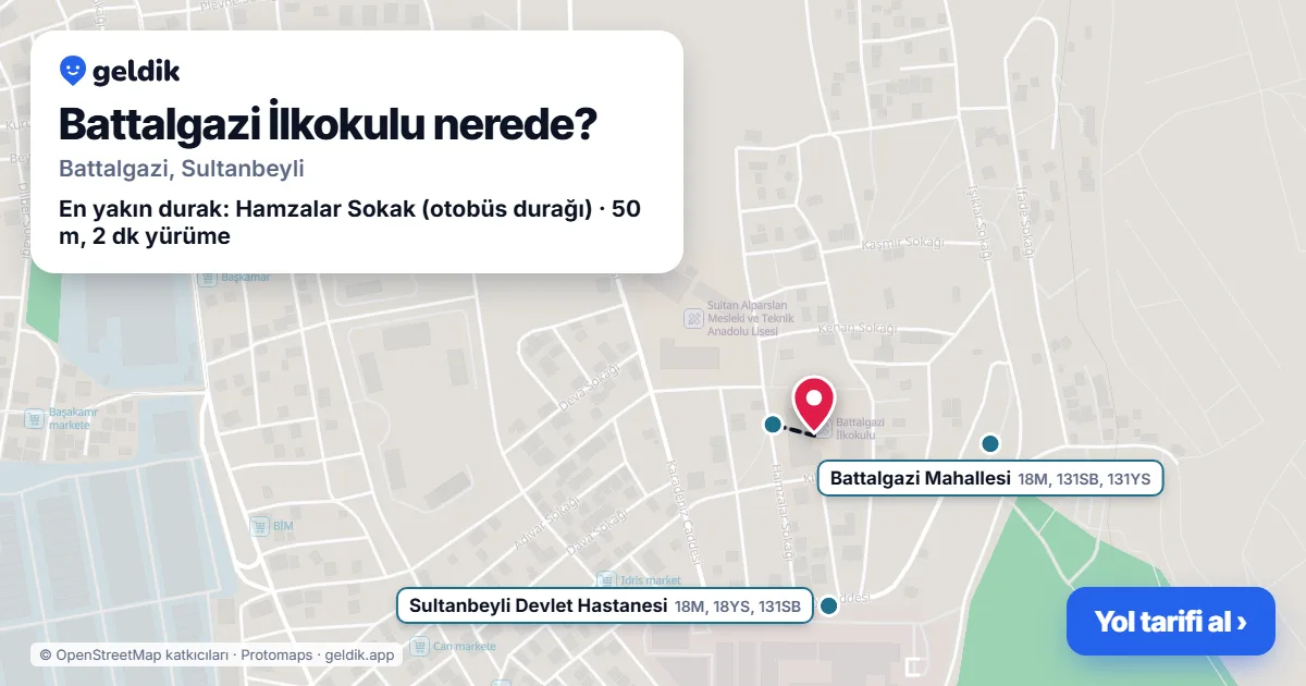 Battalgazi İlkokulu nerede: haritada konumu ve en yakın duraklar, yürüme süreleriyle