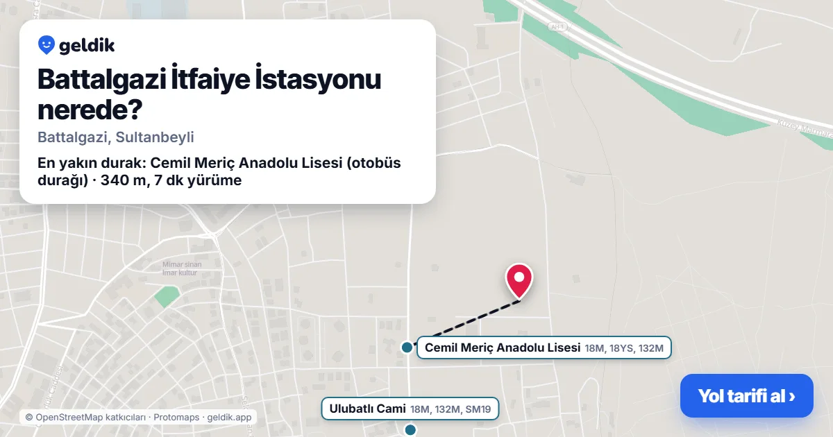 Battalgazi İtfaiye İstasyonu nerede: haritada konumu ve en yakın duraklar, yürüme süreleriyle