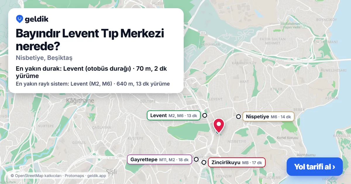 Bayındır Levent Tıp Merkezi nerede: haritada konumu ve en yakın duraklar, yürüme süreleriyle