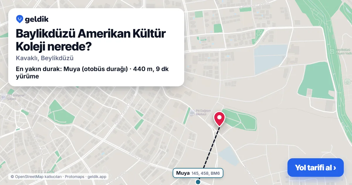 Where is Baylikdüzü Amerikan Kültür Koleji: map with its location and the nearest stops, with walking times