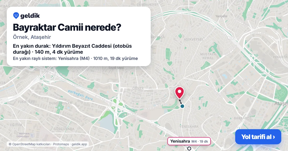 Where is Bayraktar Camii: map with its location and the nearest stops, with walking times