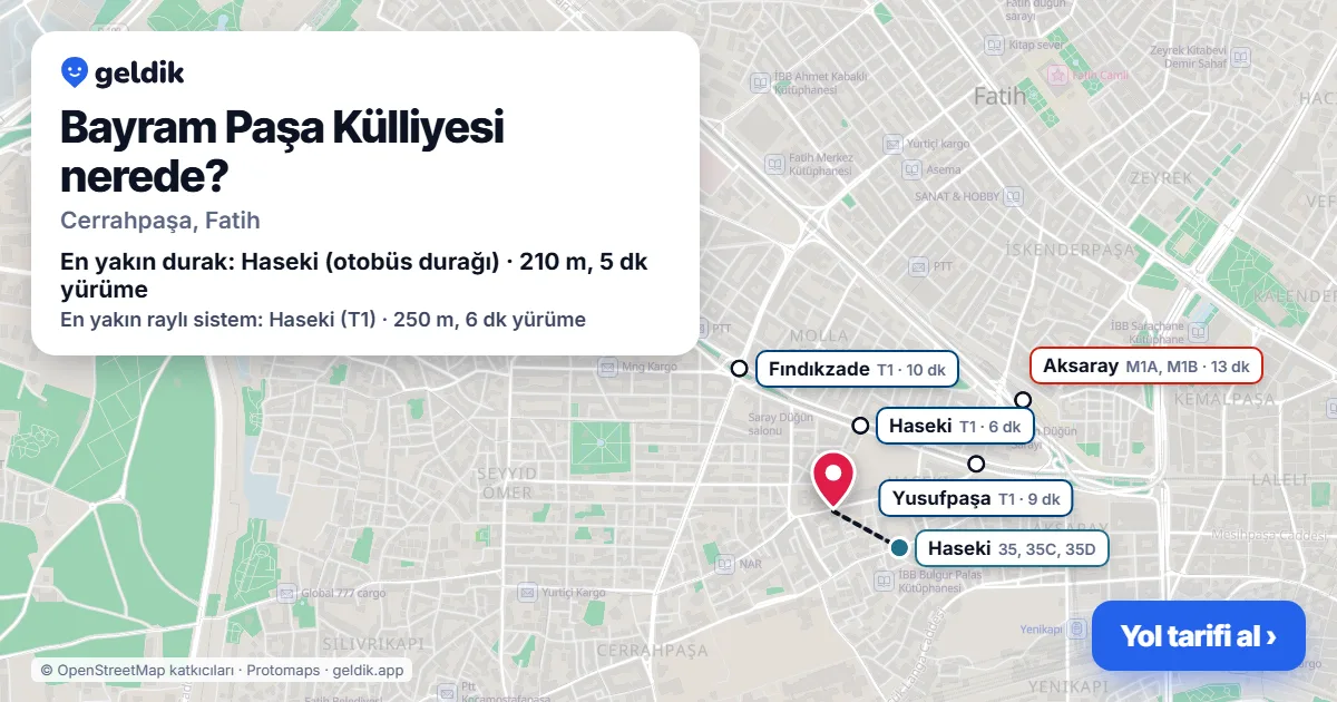 Where is Bayram Paşa Külliyesi: map with its location and the nearest stops, with walking times