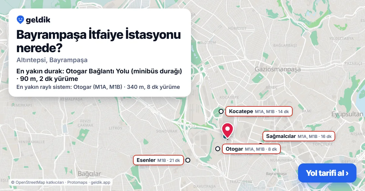 Bayrampaşa İtfaiye İstasyonu nerede: haritada konumu ve en yakın duraklar, yürüme süreleriyle