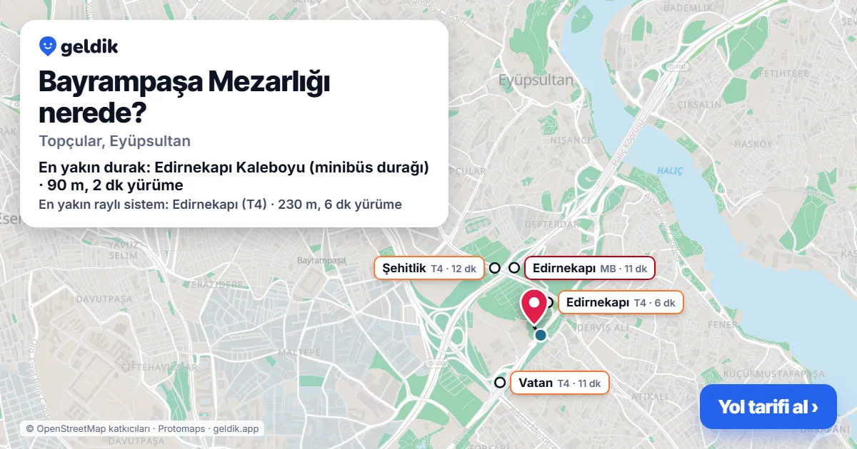 Bayrampaşa Mezarlığı nerede: haritada konumu ve en yakın duraklar, yürüme süreleriyle