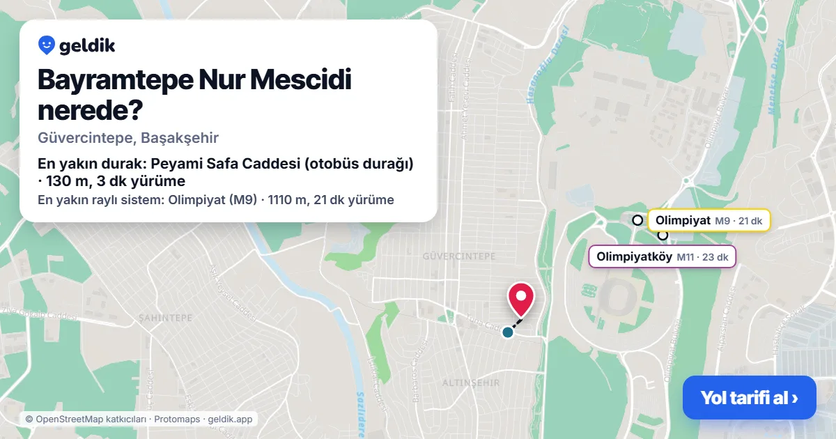 Where is Bayramtepe Nur Mescidi: map with its location and the nearest stops, with walking times