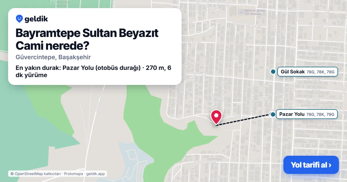 Where is Bayramtepe Sultan Beyazıt Cami: map with its location and the nearest stops, with walking times