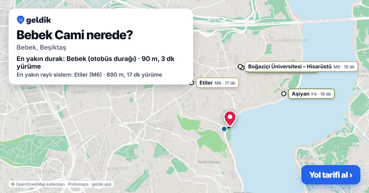 Where is Bebek Cami: map with its location and the nearest stops, with walking times
