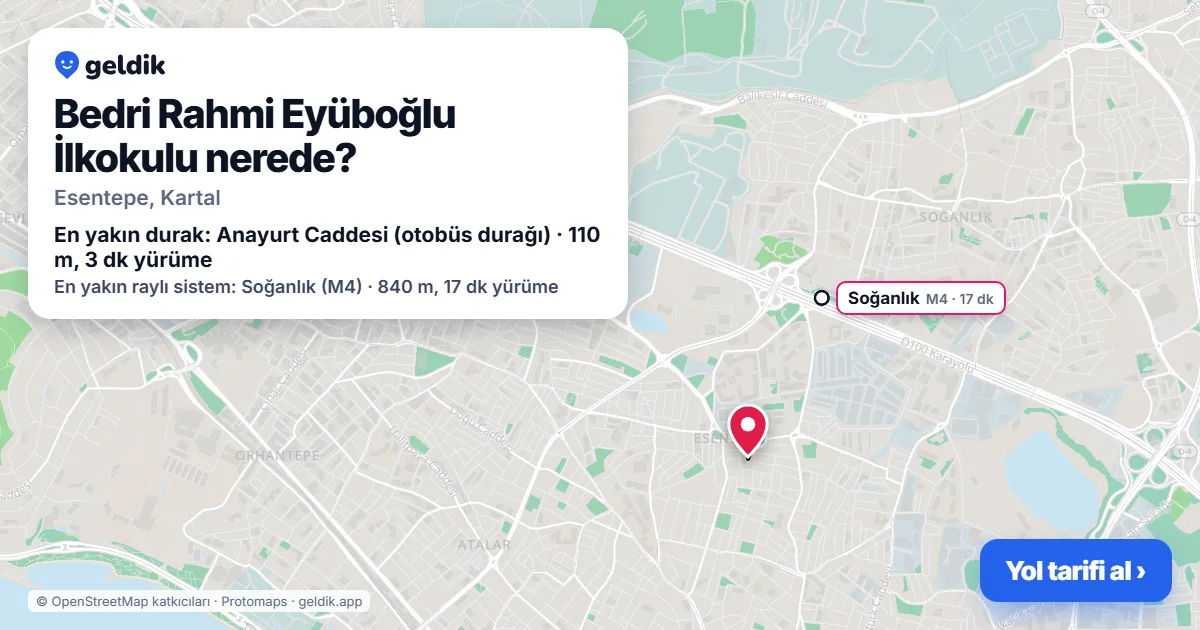 Bedri Rahmi Eyüboğlu İlkokulu nerede: haritada konumu ve en yakın duraklar, yürüme süreleriyle