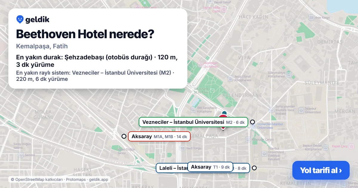 Where is Beethoven Hotel: map with its location and the nearest stops, with walking times