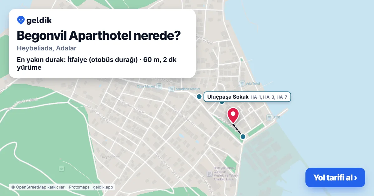 Begonvil Aparthotel nerede: haritada konumu ve en yakın duraklar, yürüme süreleriyle