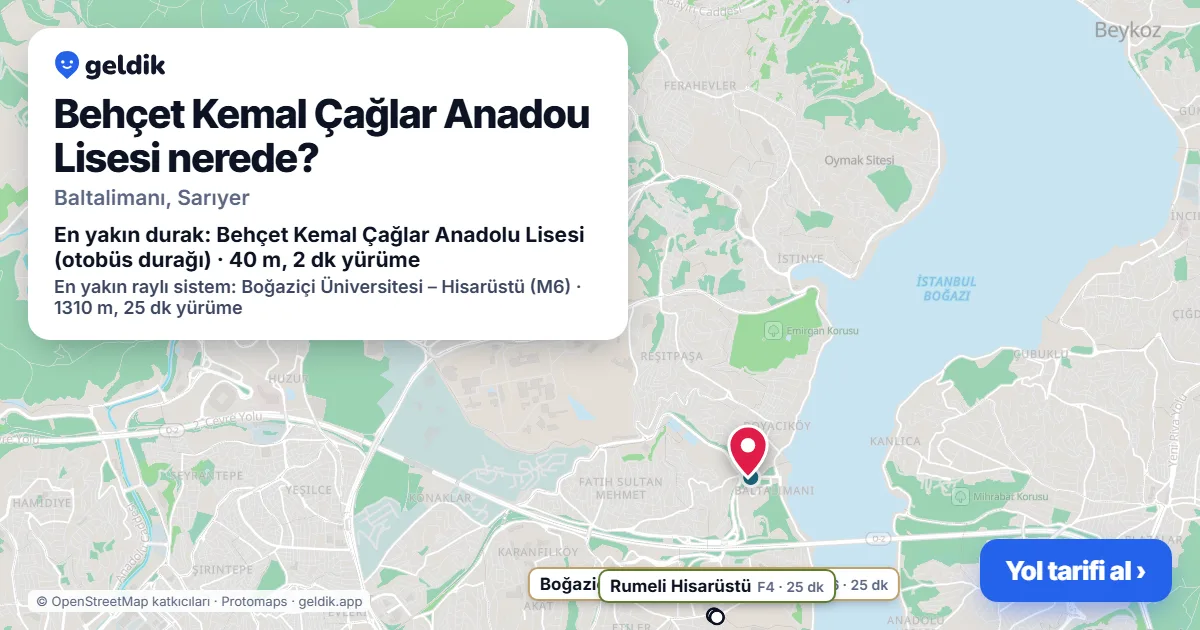 Behçet Kemal Çağlar Anadou Lisesi nerede: haritada konumu ve en yakın duraklar, yürüme süreleriyle