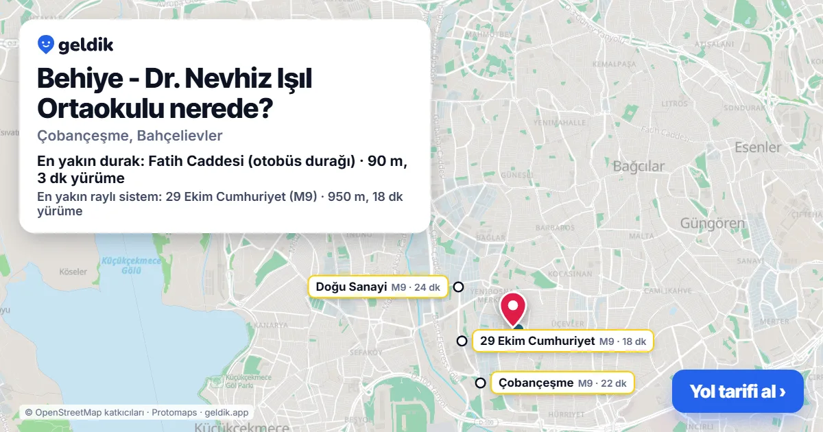 Behiye - Dr. Nevhiz Işıl Ortaokulu nerede: haritada konumu ve en yakın duraklar, yürüme süreleriyle