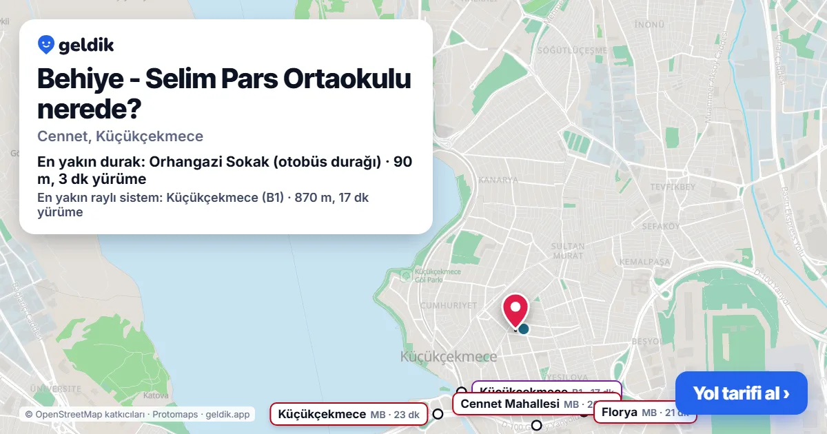 Behiye - Selim Pars Ortaokulu nerede: haritada konumu ve en yakın duraklar, yürüme süreleriyle