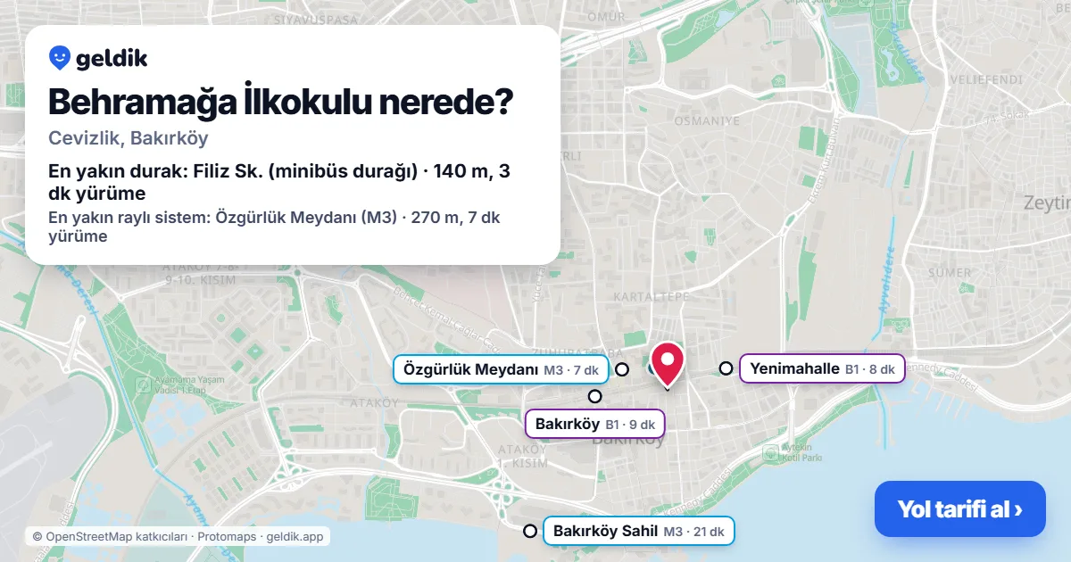 Where is Behramağa İlkokulu: map with its location and the nearest stops, with walking times