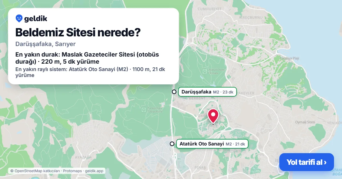 Beldemiz Sitesi nerede: haritada konumu ve en yakın duraklar, yürüme süreleriyle