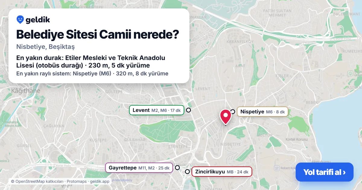 Belediye Sitesi Camii nerede: haritada konumu ve en yakın duraklar, yürüme süreleriyle