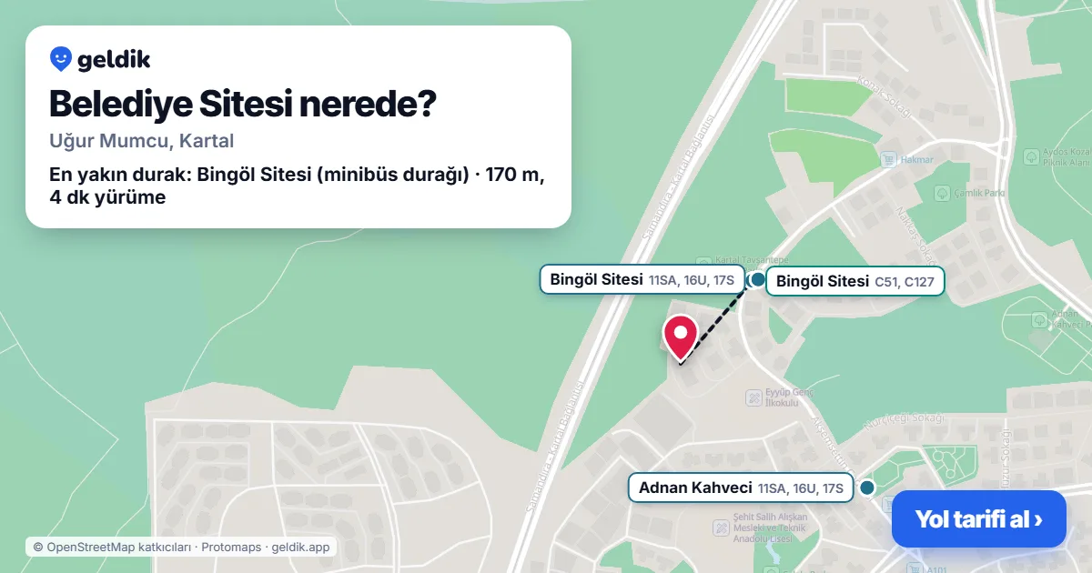 Belediye Sitesi nerede: haritada konumu ve en yakın duraklar, yürüme süreleriyle