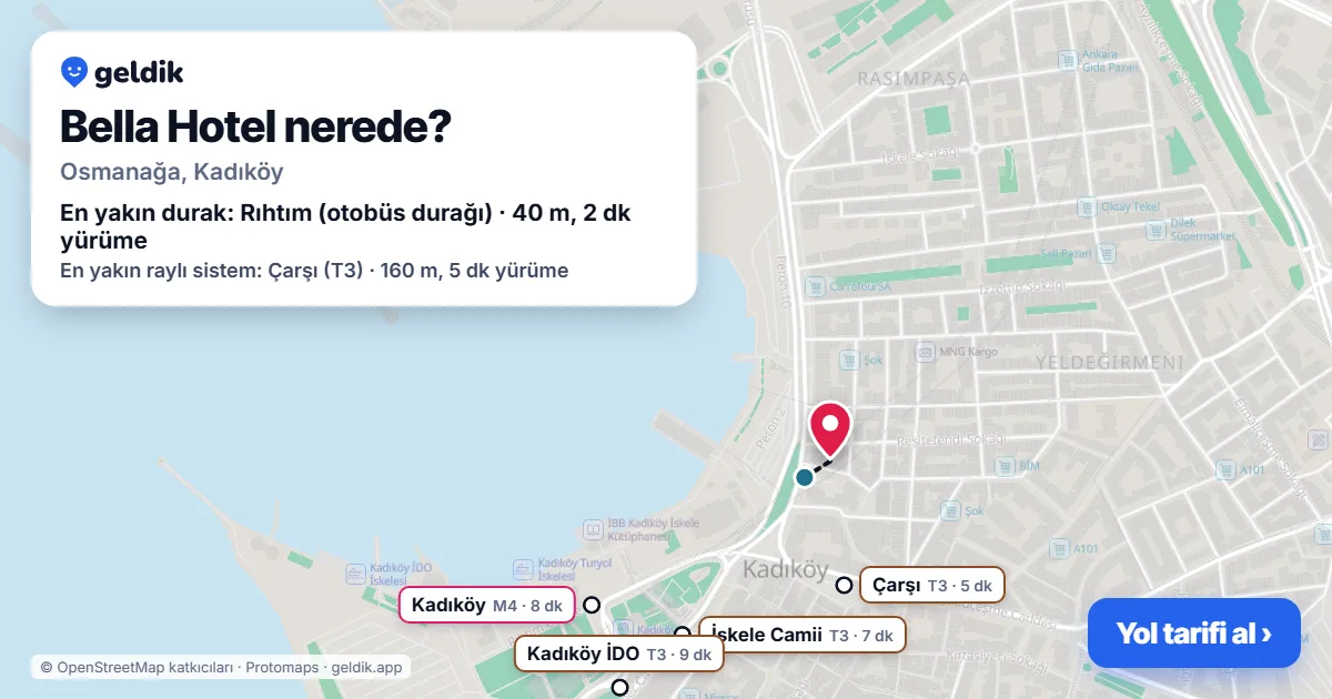 Bella Hotel nerede: haritada konumu ve en yakın duraklar, yürüme süreleriyle