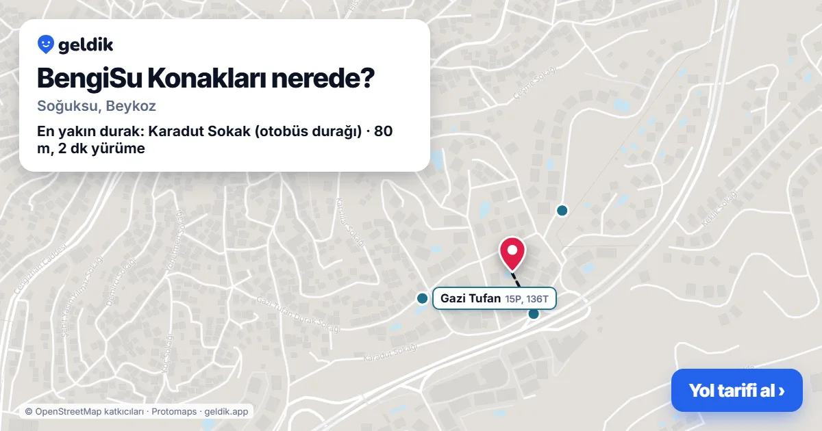 BengiSu Konakları nerede: haritada konumu ve en yakın duraklar, yürüme süreleriyle