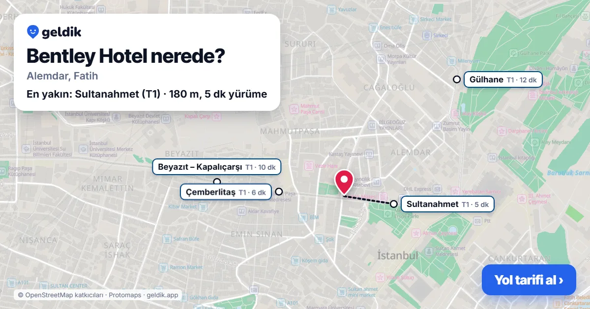 Where is Bentley Hotel: map with its location and the nearest stops, with walking times