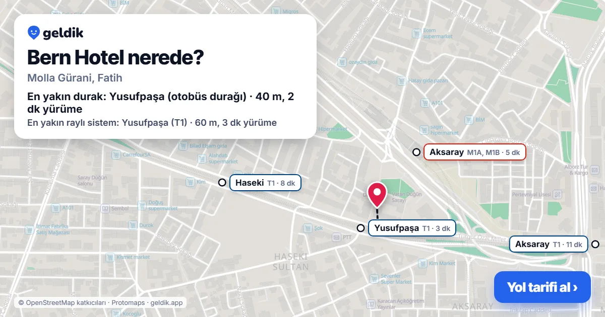 Bern Hotel nerede: haritada konumu ve en yakın duraklar, yürüme süreleriyle