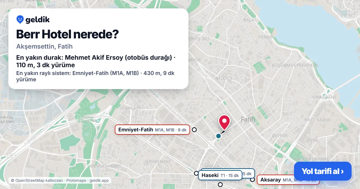Where is Berr Hotel: map with its location and the nearest stops, with walking times