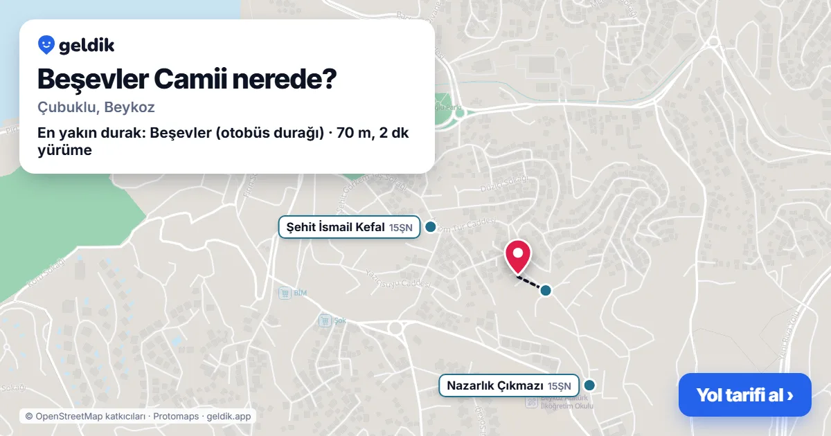 Where is Beşevler Camii: map with its location and the nearest stops, with walking times