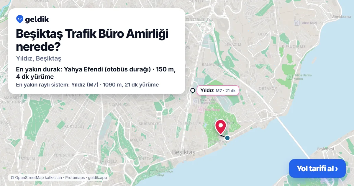 Beşiktaş Trafik Büro Amirliği nerede: haritada konumu ve en yakın duraklar, yürüme süreleriyle