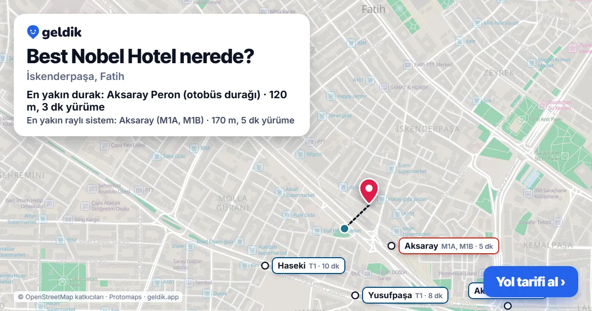Where is Best Nobel Hotel: map with its location and the nearest stops, with walking times