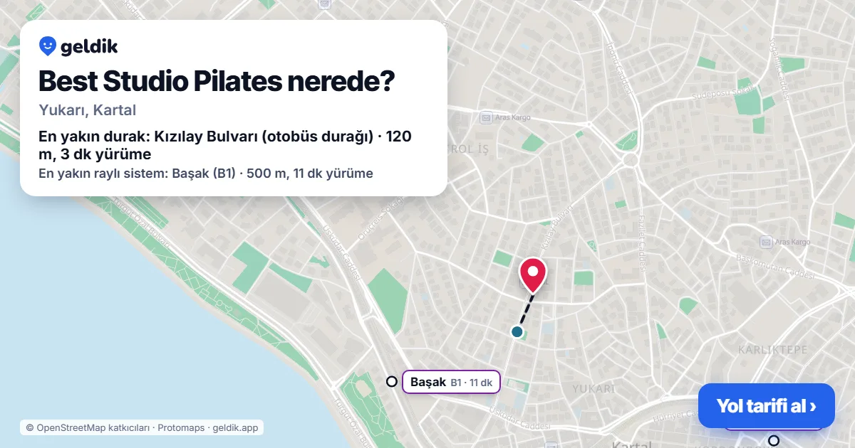 Best Studio Pilates nerede: haritada konumu ve en yakın duraklar, yürüme süreleriyle