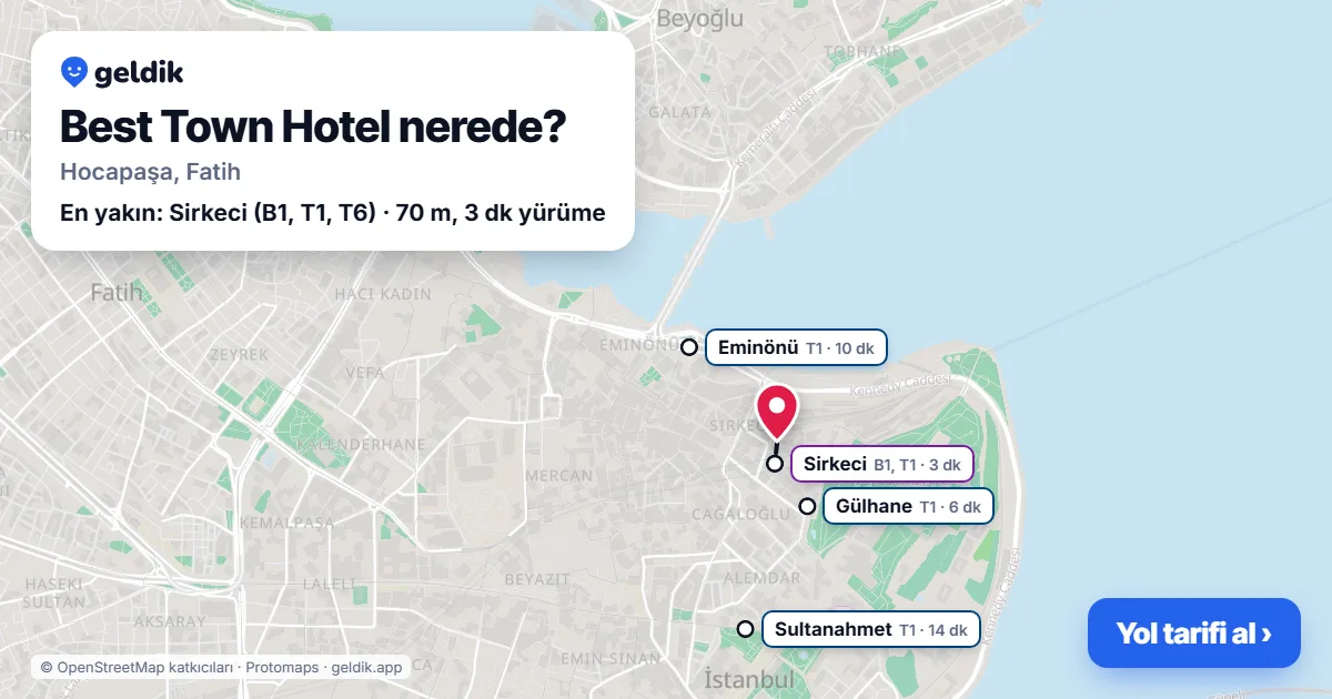 Where is Best Town Hotel: map with its location and the nearest stops, with walking times