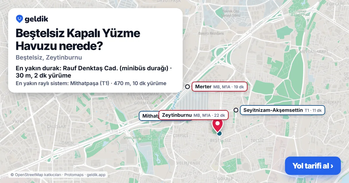 Beştelsiz Kapalı Yüzme Havuzu nerede: haritada konumu ve en yakın duraklar, yürüme süreleriyle