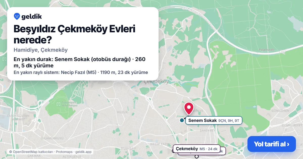Beşyıldız Çekmeköy Evleri nerede: haritada konumu ve en yakın duraklar, yürüme süreleriyle